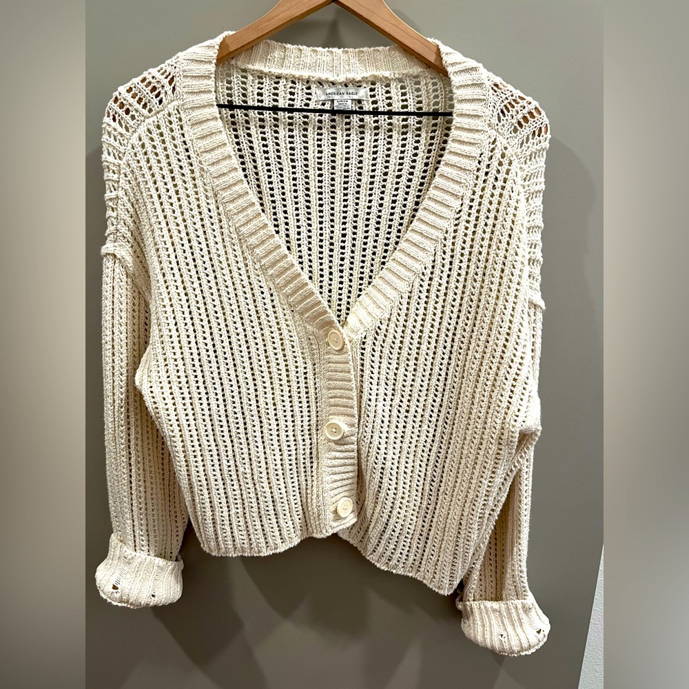 American Eagle Cream Crochet Cardigan
